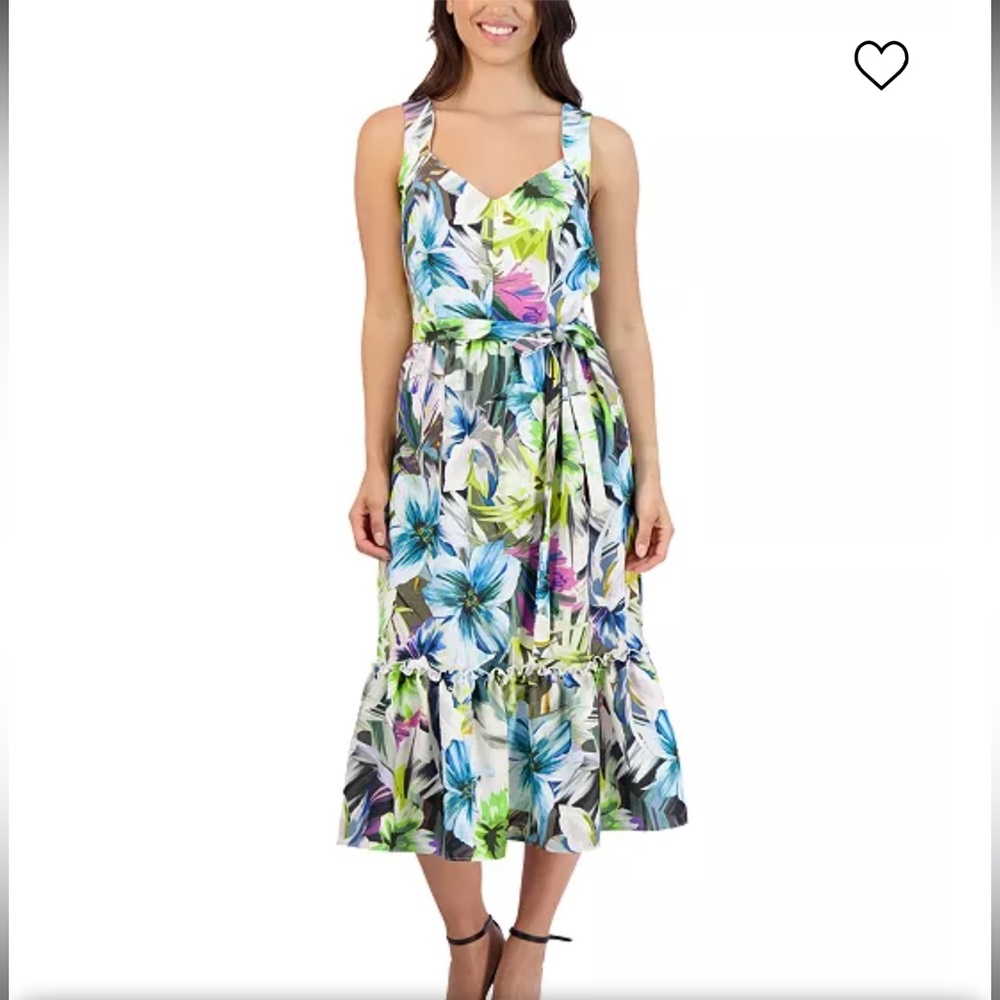 Donna Rico Floral Sweetheart Neck Belted Dress‎ Size 6